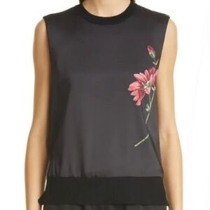 nwt Adam Lippes Black Floral Sleeveless 100% Wool Top